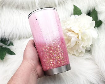 Pink Ombre Glitter Tumbler | Custom Name Cup | Sparkle Epoxy Tumbler Gift for Her | Personalized Drinkware