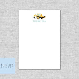 printable CONSTRUCTION thank you cards excavator, backhoe loader, dump truck, cement mixer note card instant download image 5