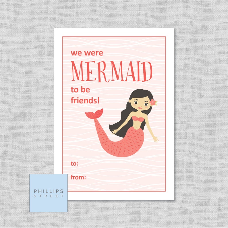 Printable MERMAID Valentine's Day Cards . Kids Classroom Valentines ...
