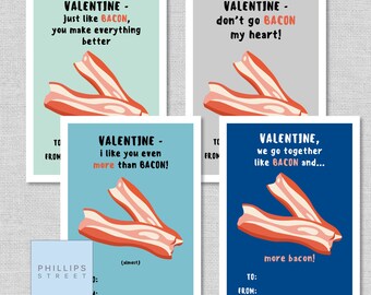 Printable BACON Valentine's Day Cards . Kids Classroom - Etsy