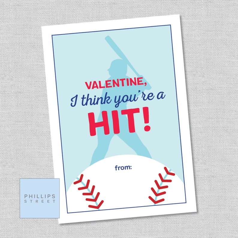Printable BASEBALL Valentine s Day Cards Kids Classroom Etsy