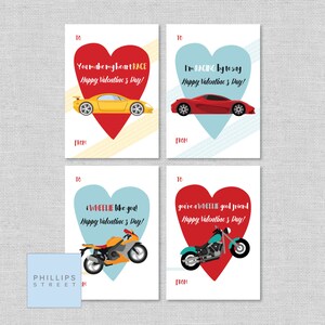 Printable RACE CAR / MOTORBIKE Valentine's Day Cards . Kids Racing ...