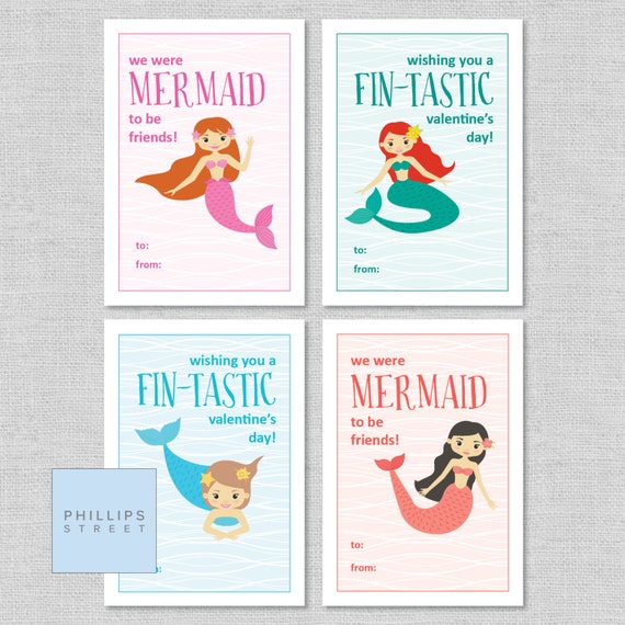 Greeting Cards School Valentine's Day Mermaid Valentines Day Card ...