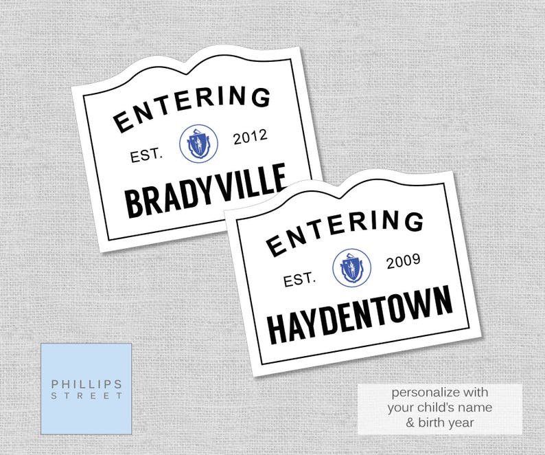 Entering Est. Sign Kids Sign - Entering Massachusetts Town Sign - Personalized - Printable ...
