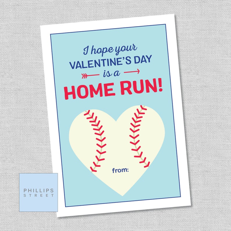 Printable BASEBALL Valentine s Day Cards Kids Classroom Valentines Instant Download