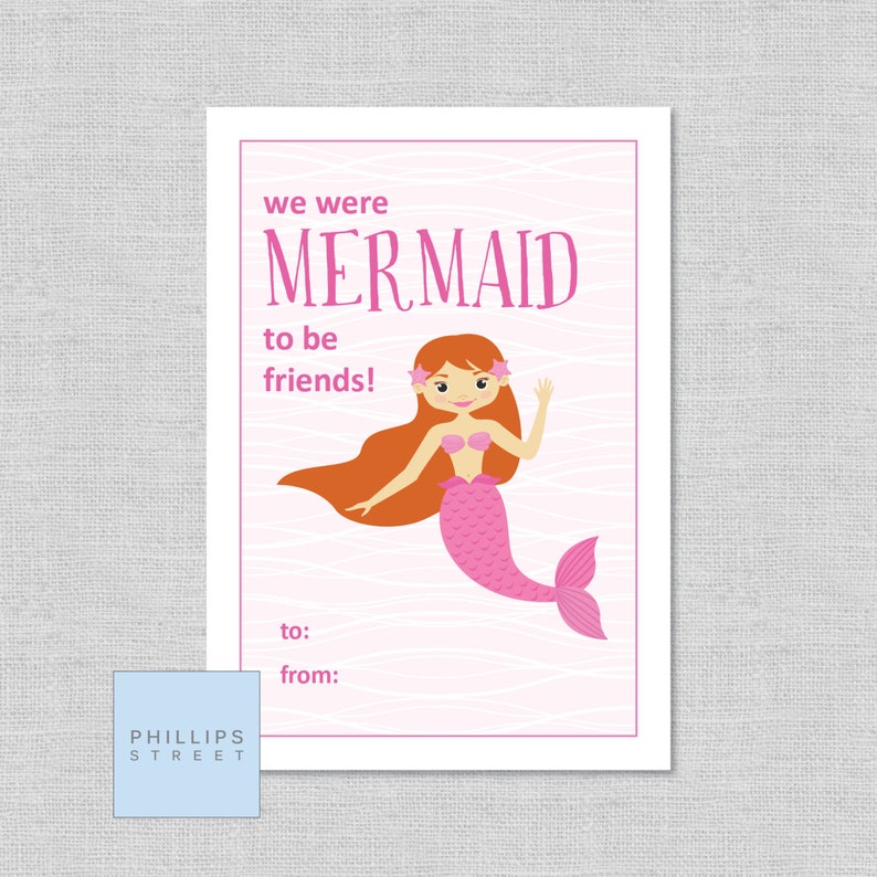 Printable MERMAID Valentine's Day Cards . Kids Classroom Valentines ...