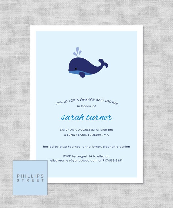 Printable WHALE Baby Shower Invitation Baby Shower | Etsy