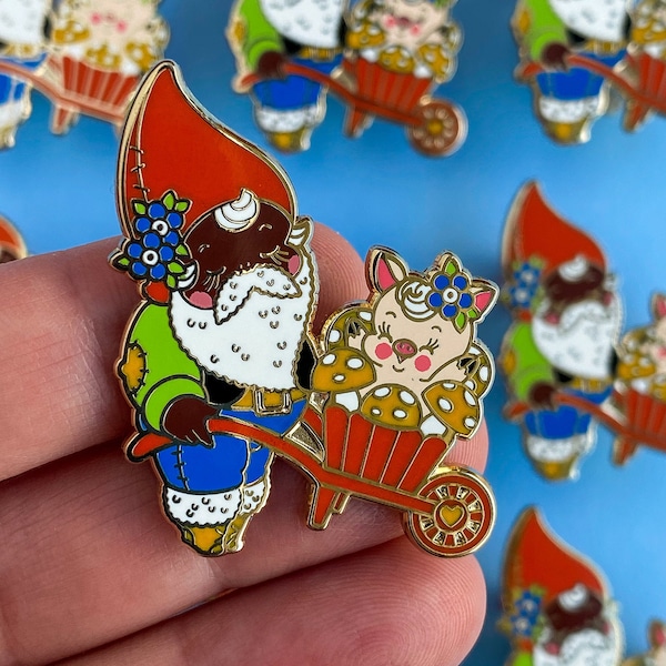 August the Magnificent Mushroom Hunter Lucky Garden Gnome - hard enamel lapel pin badge by Stacey Martin Tattoos