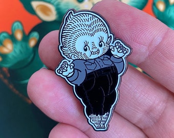 Lonnie the Wee Monster Babe Pin - Spoopy Glow-in-the-Dark Kewpie hard enamel badge by Stacey Martin Tattoos