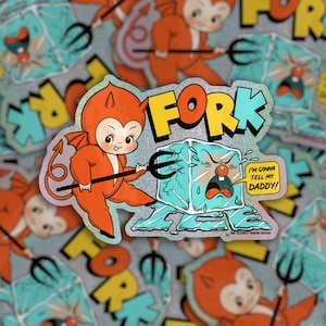 Fork Ice Devil Kewpie Sticker by Stacey Martin Tattoos