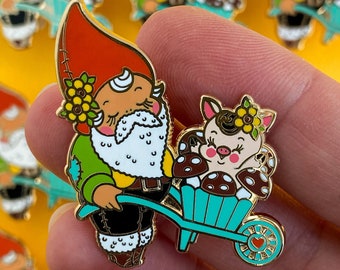 Jasper the Treasure Seeker Lucky Garden Gnome - hard enamel lapel pin badge by Stacey Martin Tattoos