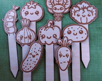 Handmade Vegetable Plant Markers, Laser Engraved Garden Decor