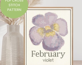 Kreuzstichmuster: Februar Geburtsblume (PDF Digital Download)