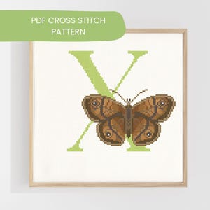 Australian Cross Stitch Pattern | X is for Xenica Butterfly | Letter X | Alphabet Animals | DIY Personalised Nursery Decor | PDF Download