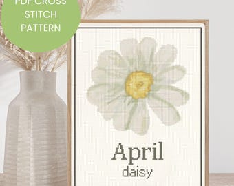 Modern Cross Stitch Pattern | Birth Month Flower | April - Daisy | Instant PDF Download