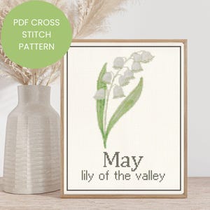 Modern Cross Stitch Pattern | Birth Month Flower | May - Lily of the Valley | Instant PDF Download