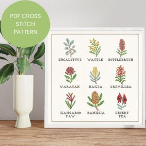 Floral Cross Stitch Pattern | Australian Botanicals | Instant PDF Download | Home Decor