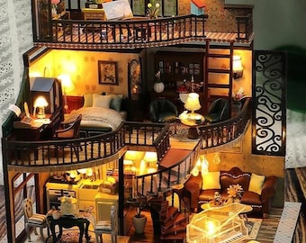 Wooden Doll House 3D Puzzle Assembly Building Model Kit  Decoration With Furniture Light