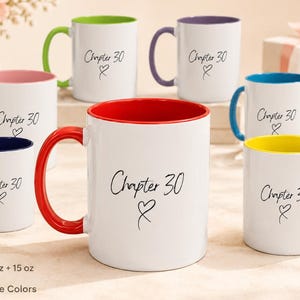 Mug d'anniversaire chapitre personnalisé, tasse chapitre 30, cadeau d'anniversaire 40e 50e 60e 65e 70e anniversaire pour elle, tasse à café jalon