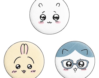 May include: Three cartoon animal faces with big eyes and blushing cheeks. The faces are on round, white, yellow, and blue backgrounds.