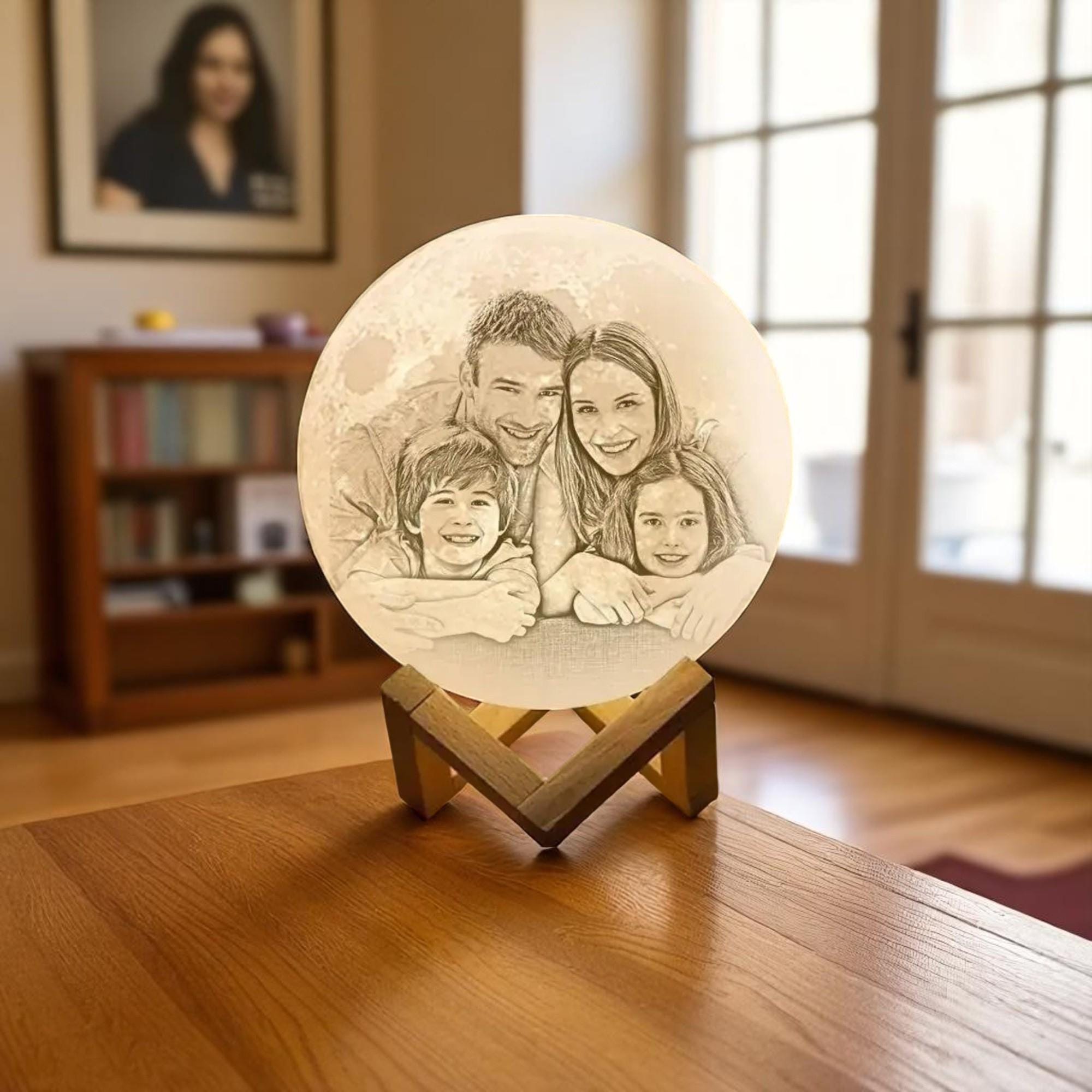 Personalized 3D Moon Lamp: Custom Photo Night Light, Rechargeable LED