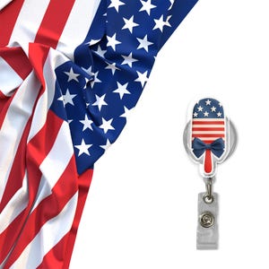 Insigne Patriotic Popsicle - Porte-carte d'identité rouge blanc bleu avec noeud | Jolie pince rétractable du 4 juillet pour infirmière, enseignant ou personnel de bureau
