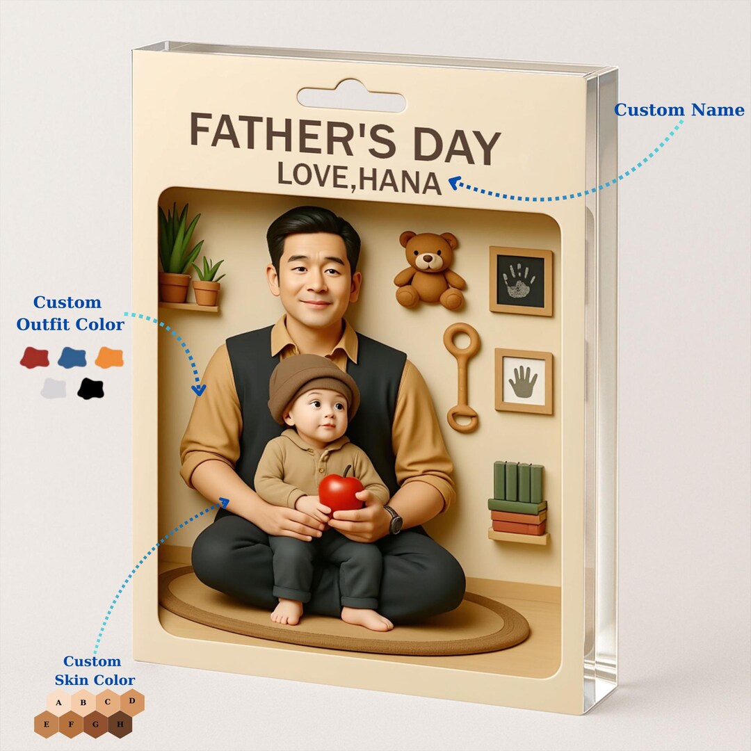Father Block Personalized Fathers Day Acrylic Block, Dad and Child Memory Keepsake ...