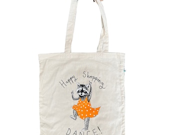 Happy Shopping Raccoon Tote Bag