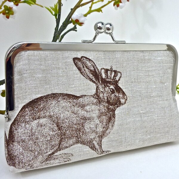 Linen Rabbit of Royalty Clutch in Chocolate