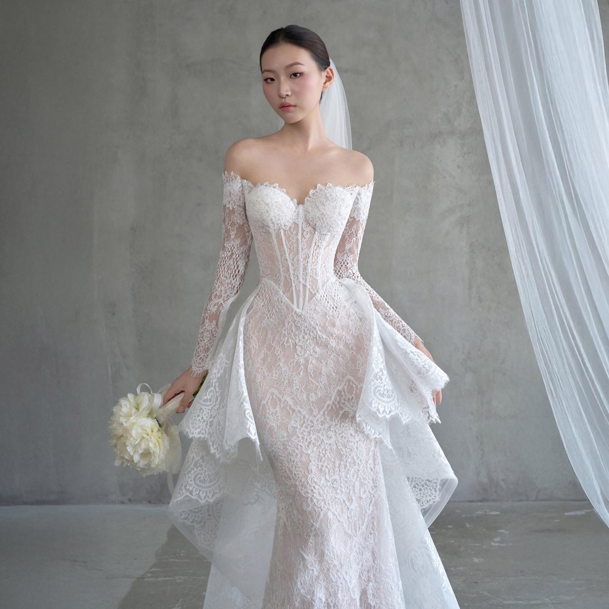 off the shoulder mermaid wedding dress Davinci Bridal 50664 Off the Shoulder Beaded Lace Mermaid Weddings Dress Sheer Train 16 / Ivory/Ivory