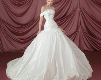 Celestial Ethereal Wedding Dress Luxury Mikado Drop Waist Off Shoulder Ball Gown Minimalist Bridal Gown ElegantBridal Dress Timeless