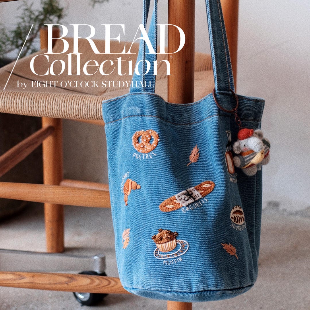 Embroidered Bread Bag DIY Kit: Denim Bucket Bag Craft With Tutorial - Etsy