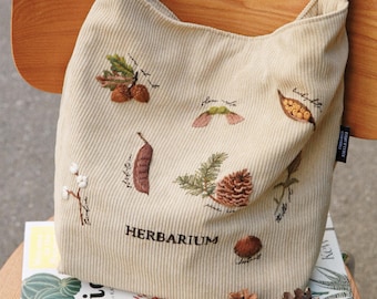 Kit de bordado para bolso: Diseño de frutos secos y semillas otoñales, proyecto de manualidades DIY