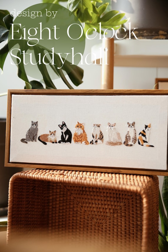 Embroidery Cat Decoration Kit: DIY Craft with Wood Frame & Tutorial