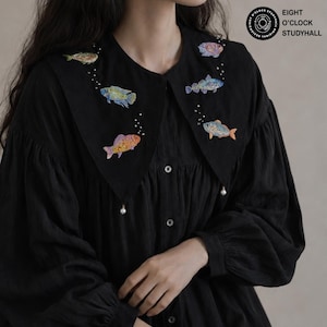 Broderi med fisk och avtagbar krage DIY-kit: Nybörjarpyssel med handledning