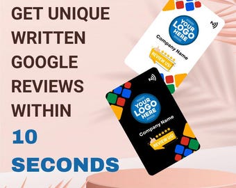 Reseñas de Google para empresas generadas automáticamente y creadas de forma exclusiva: tarjeta NFC Smart Tap con código QR y tarjeta impresa en relieve de dos caras