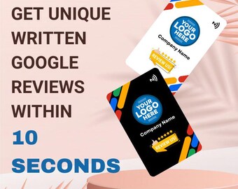 Reseñas de Google para empresas generadas automáticamente y creadas de forma única: tarjeta NFC Smart Tap con código QR y tarjeta impresa en relieve de dos caras