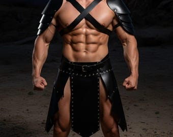 Leather Gladiator Chest Harness, Handmade Medieval Warrior Armor, LARP Cosplay Costume Harness