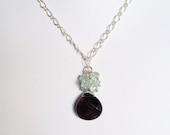 Aquamarine cluster pendant with smoky quartz, birthstone necklace, March birthstone