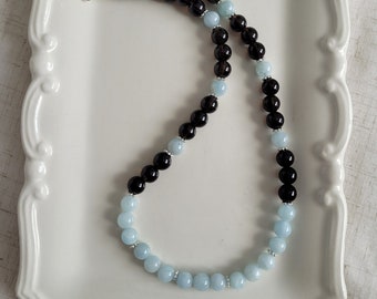 Aquamarine necklace with smoky quartz, birthstone necklace