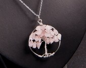 Rose quartz Tree of Life pendant- "Cherry Blossoms"