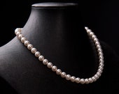 White Swarovski Pearl Necklace, Mid-Century Vintage Inspired