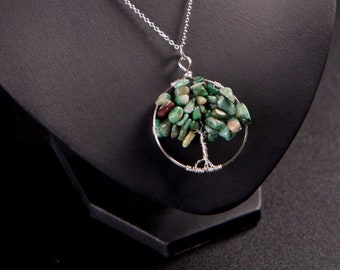 Tree of Life Pendant with jasper gemstone chips