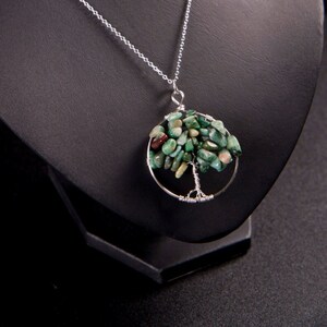 Tree of Life Pendant with jasper gemstone chips