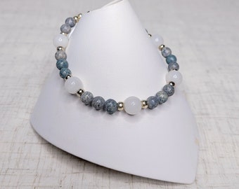 Riverstone and Snowy Quartz Bracelet, gemstone bracelet with silver toggle clasp