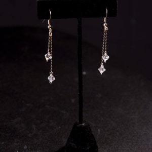 Swarovski dangle earrings on silver chain, bridal glam, prom, or formal jewelry