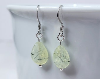 Green Tourmalinated Quartz teardrop earrings