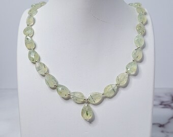 Green Tourmalinated Quartz teardrop necklace