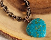 Mosaic Turquoise Pendant with Copper, Smoky Quartz and Chinese Turquoise Statement Necklace