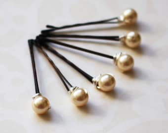Swarovski pearl bobby pins in light gold for formal, bridal, and prom updos